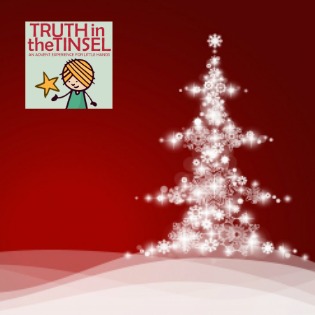 Truth in the Tinsel Red bg with white tree